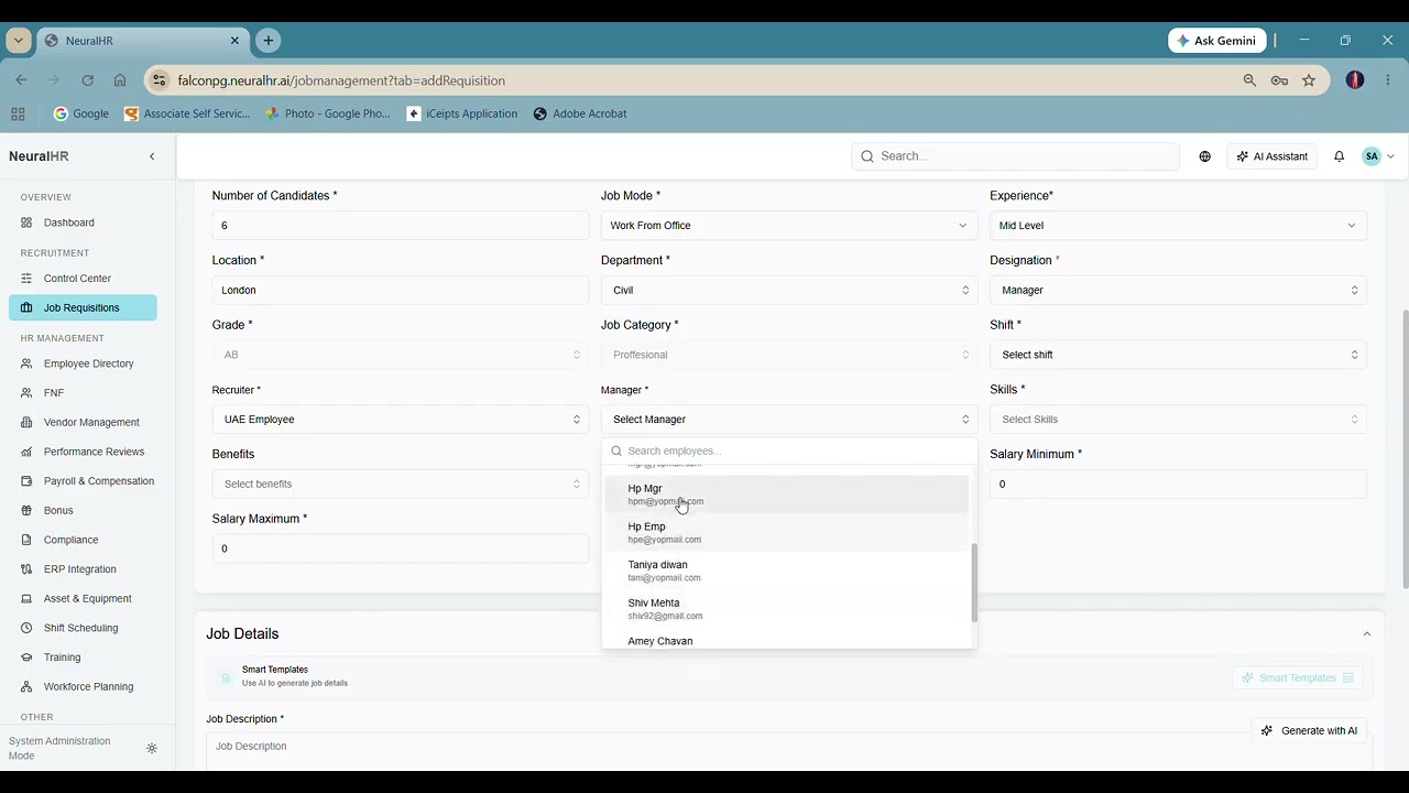 NeuralHR Job Requisition Demo | AI-Powered Job Creation & Candidate Referrals