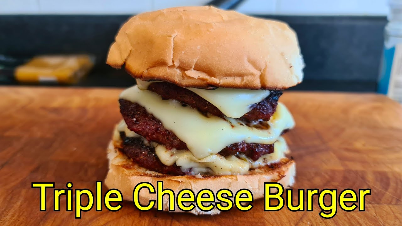 Triple Cheese Burger Cooked on the BBQ | How to cook Burgers on a BBQ - YouTube