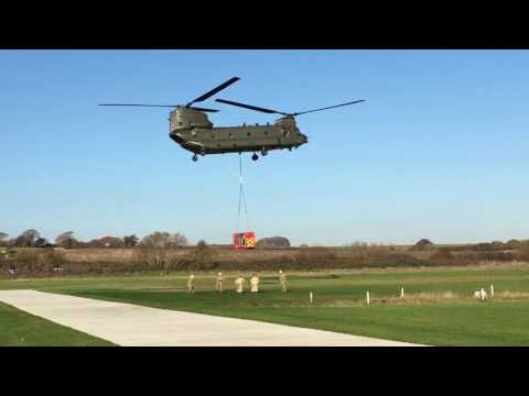 Chinook helicopter picking up high volume pump from Isle of Wight airport