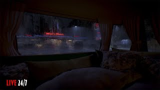 A Rainy Night Sleeping In A Campervan At A Classic American Diner | Live stream 24/7