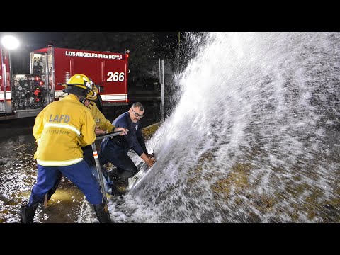 LAFD Light Force 66 Shuts Down Hydrant