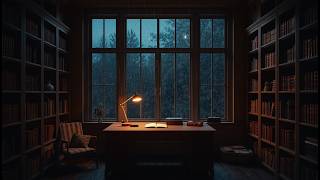 Rainy Library at Midnight | 2 Hours of Study Ambience