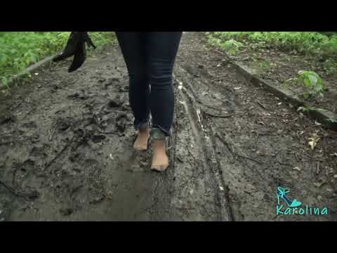 high heels stuck in the mud, tights socks