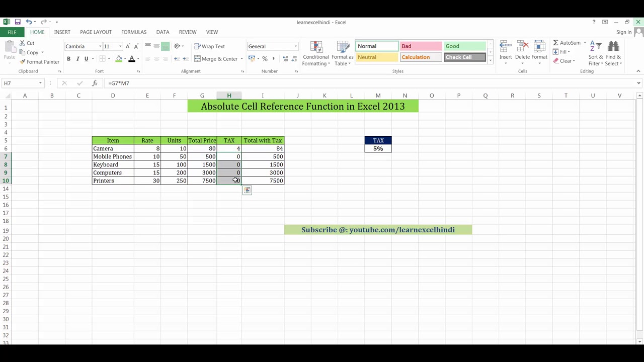 absolute cell reference excel 2013