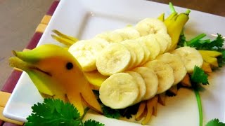 Art In Banana Dolphins | Fruit Carving Garnish | 香蕉做成_海豚水果拼盘 | 可愛香蕉海豚的做法
