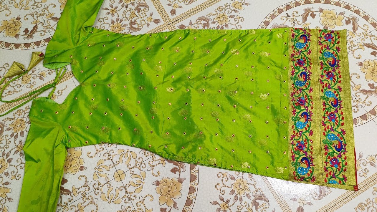 32 size long kurti cutting and stiching full tutorial || पैठणी साडीची लॉन्ग कुर्ती कटिंग आणि शिलाई