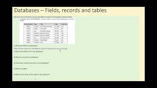 Q15 KS3 Computer Science * DATABASES - FIELDS, RECORDS and TABLES*