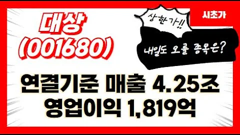 대상 (001680) 지난해 실적 발표, 업싸이클 그리고 매수잔량 증가 시초가 공략 타점.