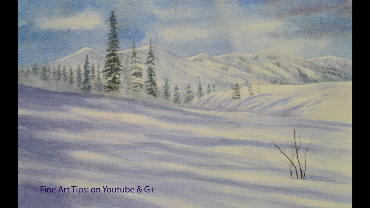 ⁣How to Paint Snow Mountains in Watercolor - Winter Landscape