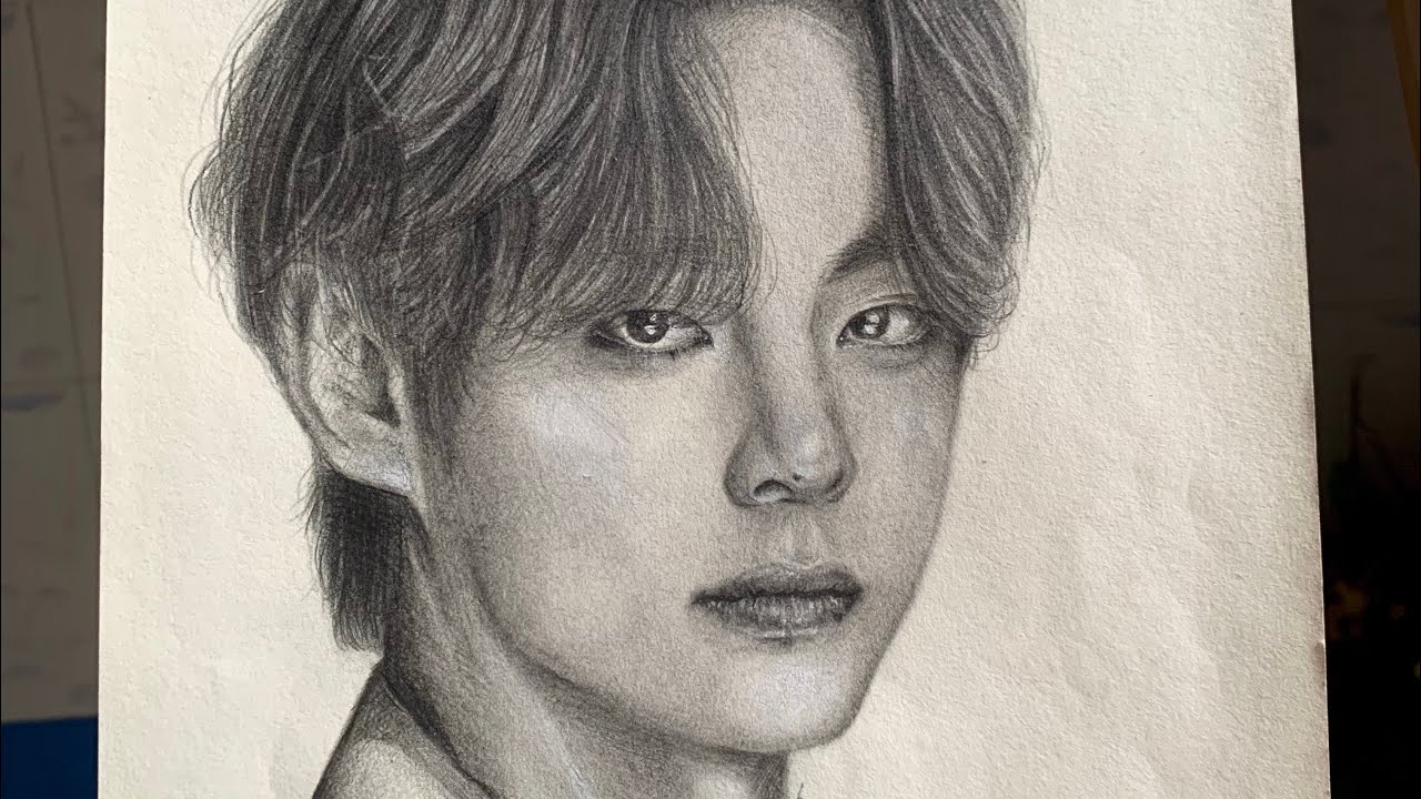 Drawing Taehyung BTS V Pencil Portrait Speedpaint ခဲပန်းချီ - YouTube