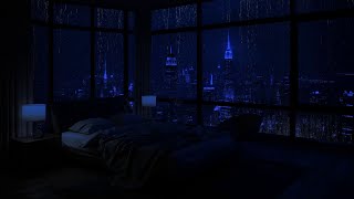 24/7 Fall Asleep with Rain ASMR in a Cozy City View Bedroom 🎧Rain Sounds for Sleeping