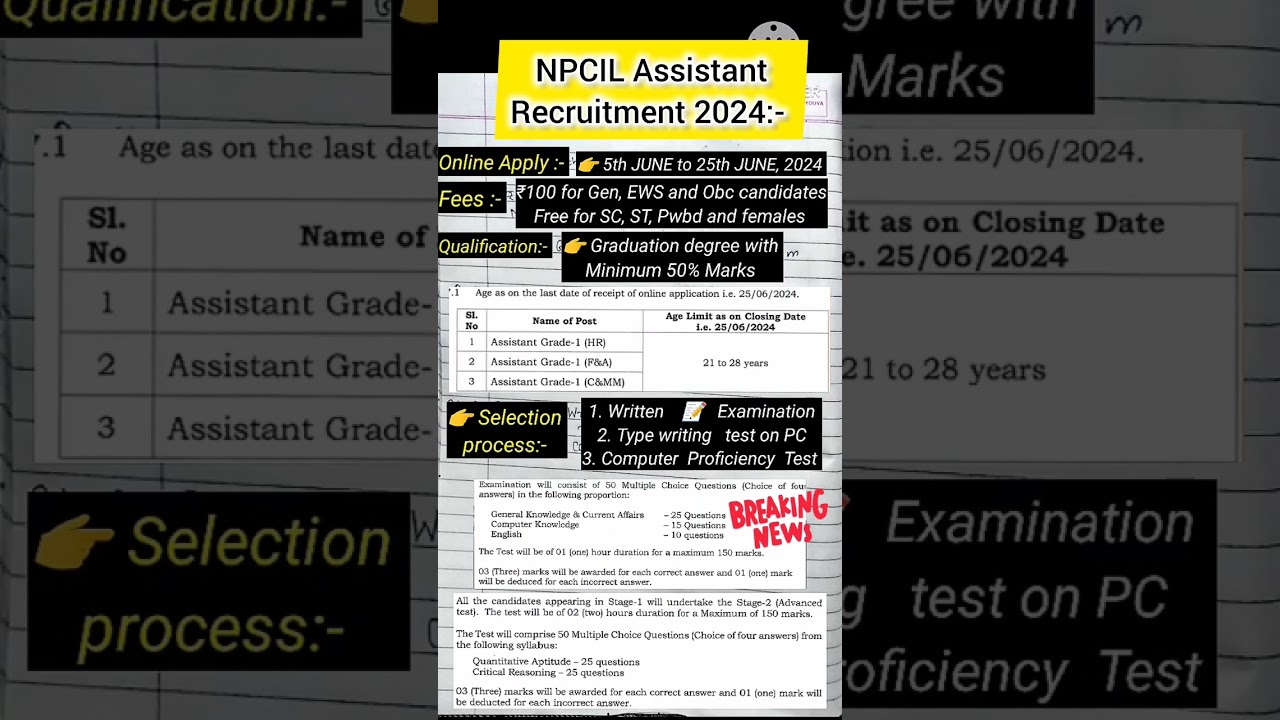 Npcil assistant grade 1 recruitment 2024 | npcil assistant recruitment 2024 