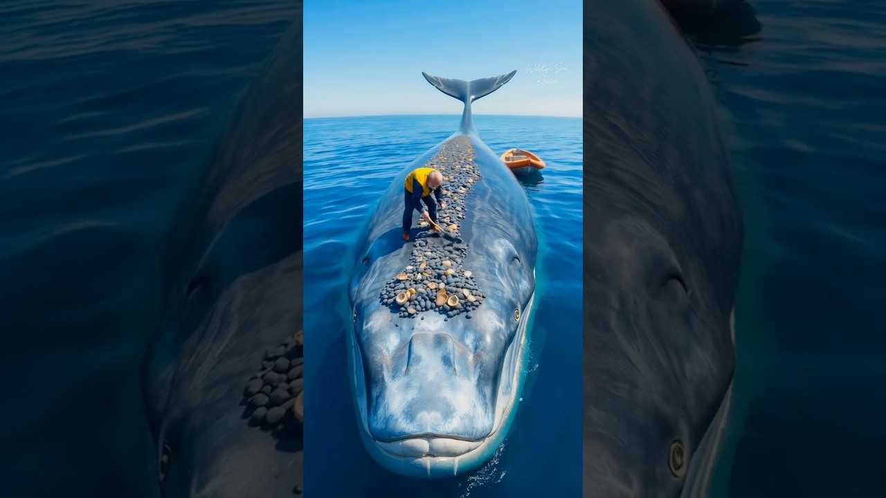 Old Man Helps Giant Whale in Pain by Scrubbing off it's Barnacles  