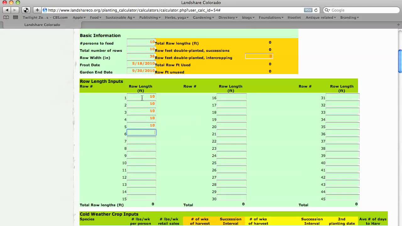 Biointensive Plant Spacing Chart