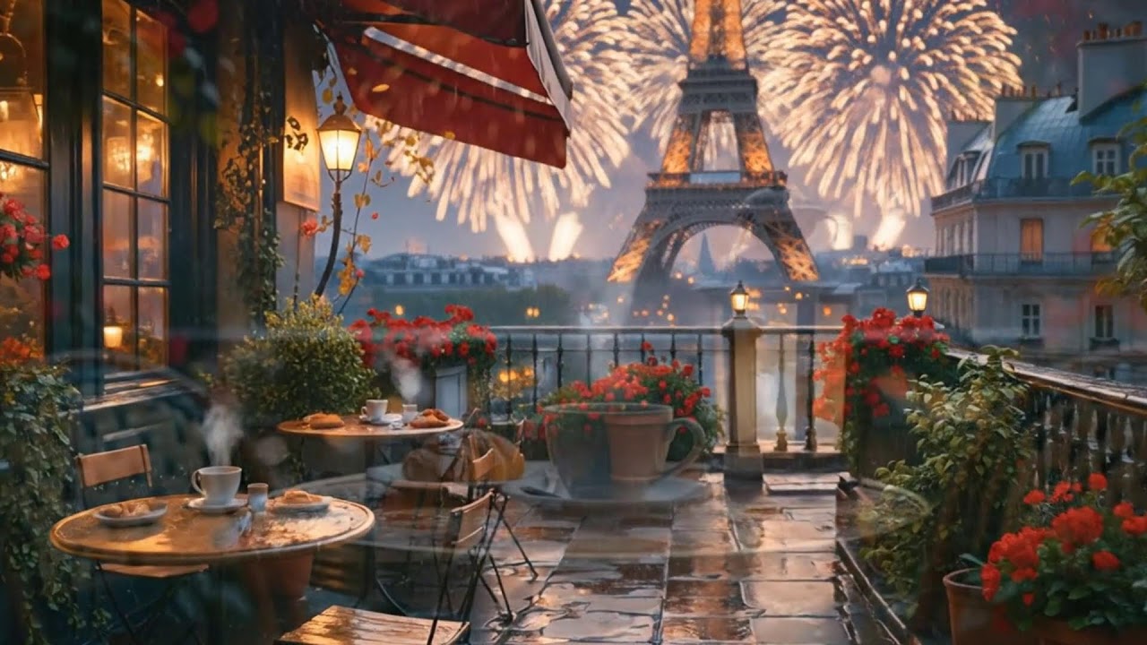 Enchanting Jazz Piano & Rain at French Coffee Shop Window ☕ Magical Rainy Ambience for Fantasy