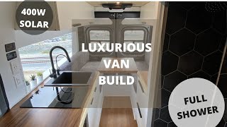 LUXURIOUS Custom Van Tour | MASSIVE Black Slate Shower | 12v AC | Full Course On This Build!