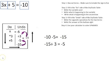 Solve Two Step Equations with Do Undo Method
