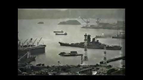 video of the battleship Yamato ready to leave the port of Kure naval arsenal 1944-45