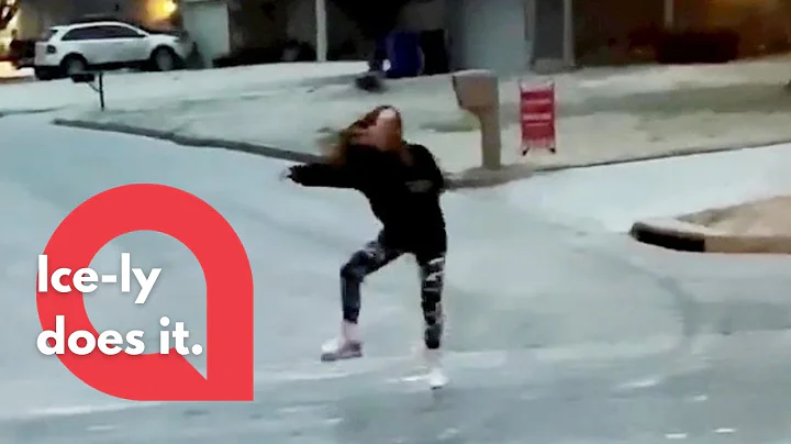 A teenager ice skates on roads around her neighbou...