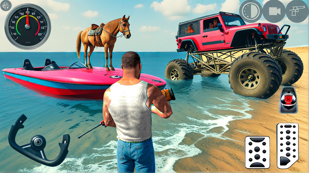 Indian Monster Truck Boat and Horse in Open City Simulator - Android Gameplay