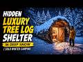 Hidden Luxury Tree Log Shelter in Deep Snow | Solo Winter Camping