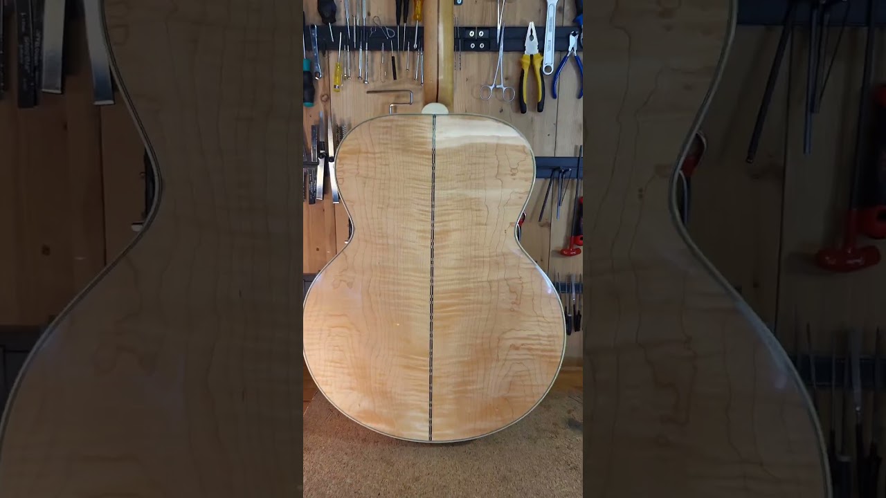 Gorgeous Gibson SJ200 guitar on the bench for Steve from Kodaline. Setup, fretwork + new pickup.