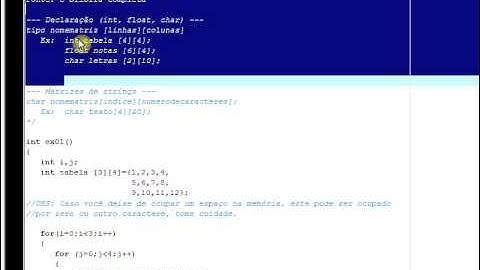 Curso de programação em C/C++ Aula 16 - Arrays II (Matrizes bidimensionais)