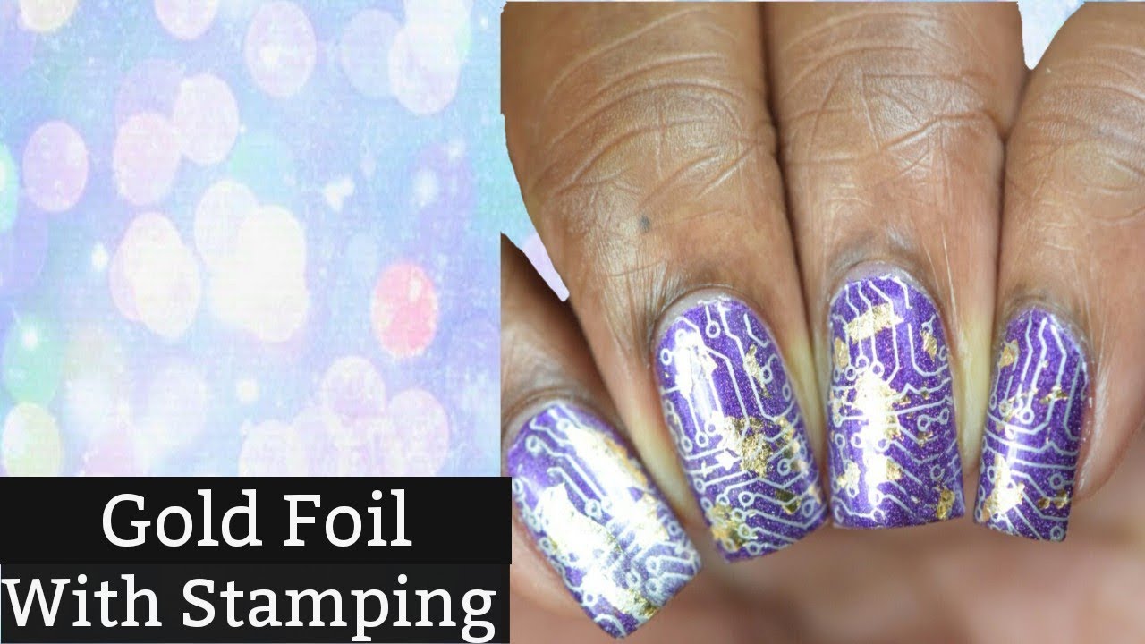 Nail Art Gold Foil With Stamping Tutorial YouTube