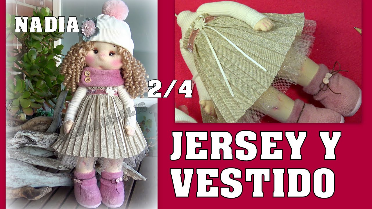 VESTIDO muñeca NADIA completo + gorro VIDEO-435