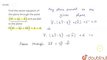 Find the vector equation of the plane through the point `(3hati+4hatj-hatk)` and parallel