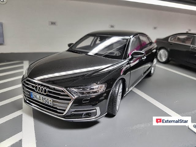 Unboxing of 1:18 Audi A8 L 2017 Mythos Black by Norev + review
