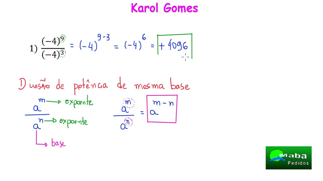 Divisão De Potencia De Base Diferente E Expoente Diferente