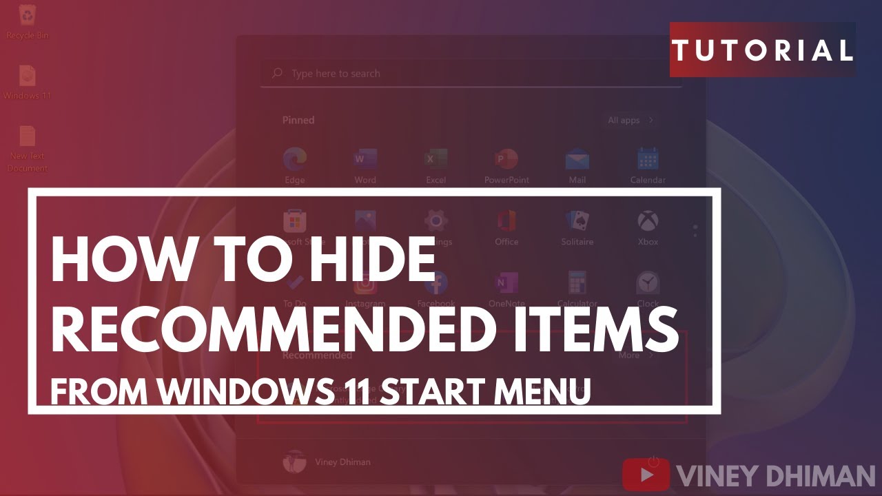How to Remove Recommended Items from Start Menu in Windows 11 - YouTube