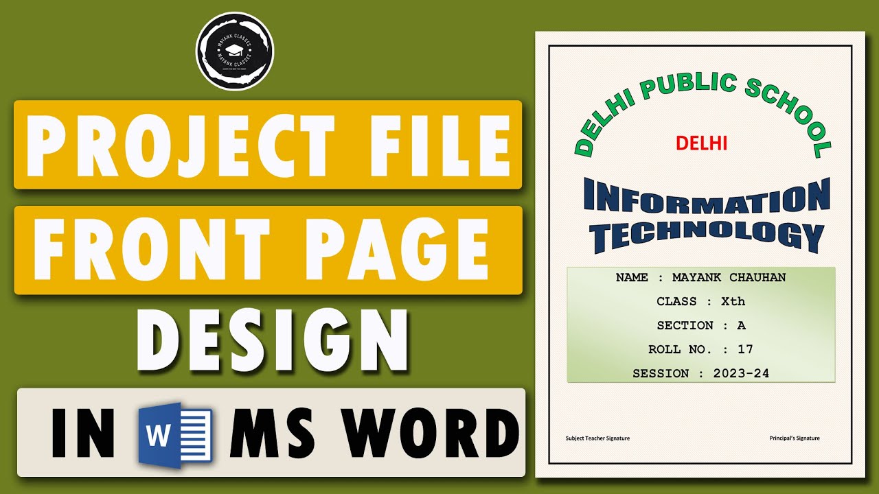 How to Create a Project file Front Page in MS Word | Front page design ...
