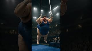 A gymnasti competition on the rings — but this guy clearly came to fun: he showed up in a fat suit!