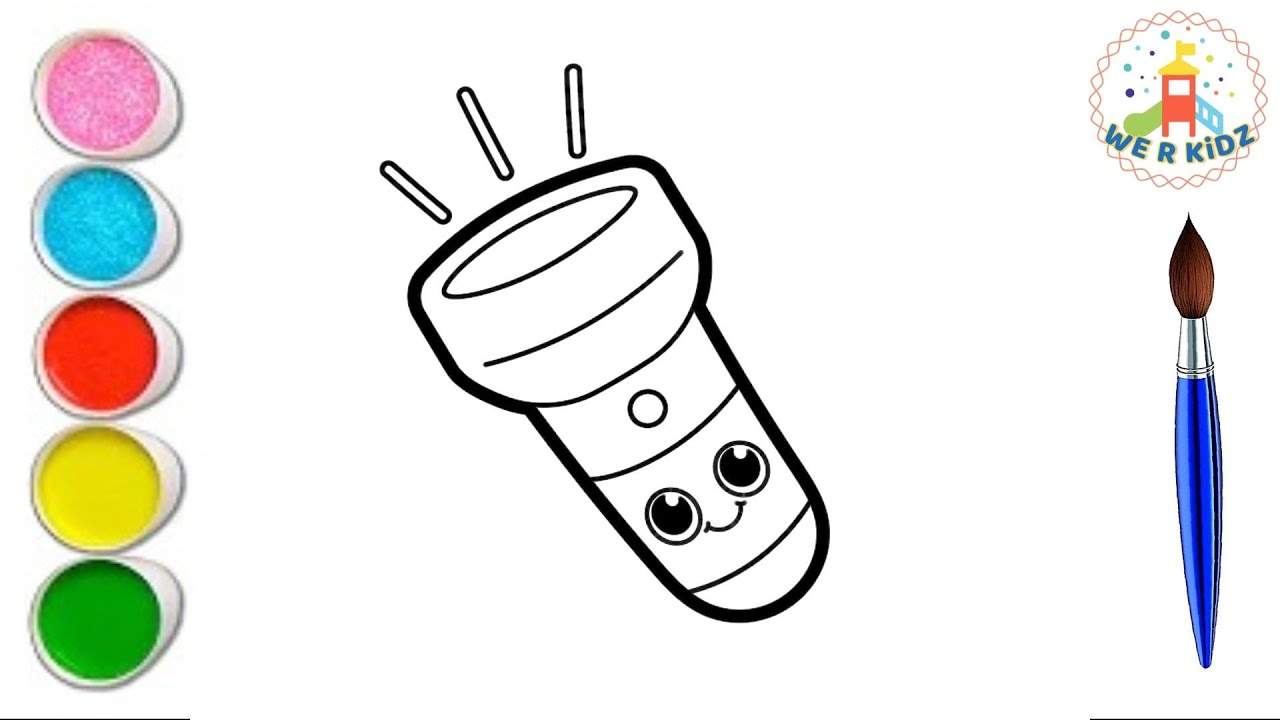 How to Drawing & Coloring  Torch 🔦 || Light Stick ||Instrument for Light in Dark ||  Video for  Kids