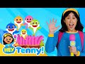  tenny meets the shark family  five little sharks jumping on the bed  nursery rhymes  hey tenny