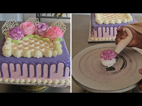 Como una torta cuadrada bonito sencillo y fácil con flores en crema
