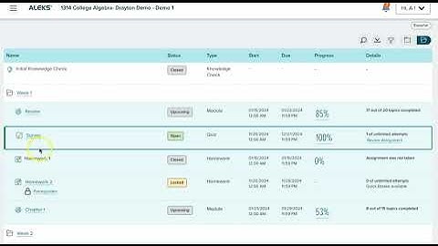 ALEKS Student View- How to Use the Assignments Page/Report