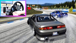 Nissan S14 Kouki & BMW E92 Drift Tandem (JDM VS Euro!) - Assetto Corsa Drifting with Steering Wheel screenshot 2