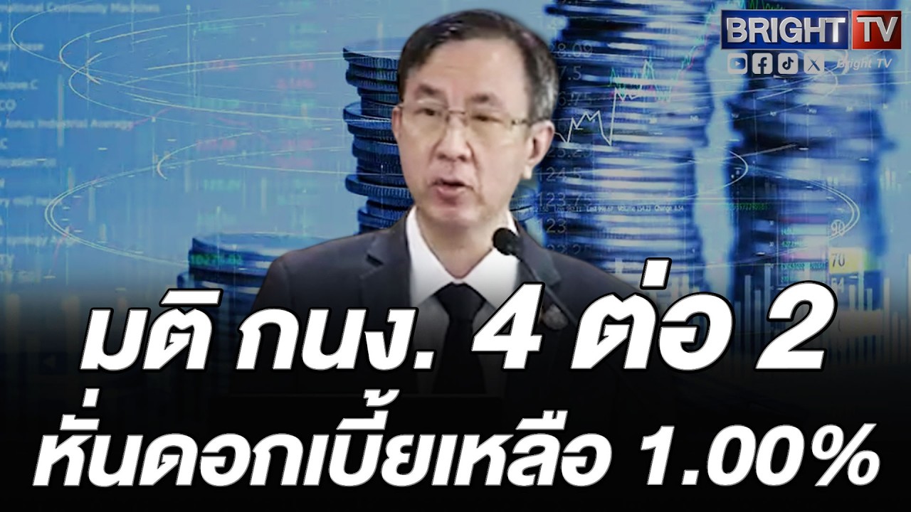 กนง.มติ 4 ต่อ 2 สั่งหั่นดอกเบี้ยเหลือ 1.00% หวังอุ้มหนี้ครัวเรือน-กระตุ้นเศรษฐกิจโตต่ำ