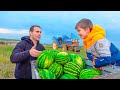 Playing watermelon farm works and riding tractors to help dad | Kidscoco Club