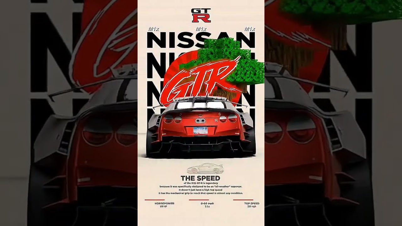 Nissan GTR with Minecraft background