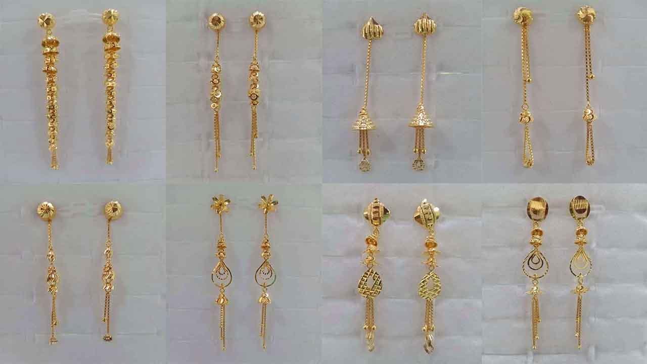 Новейшие золотые серьги-подвески с указанием веса и цены || Apsara Fashions