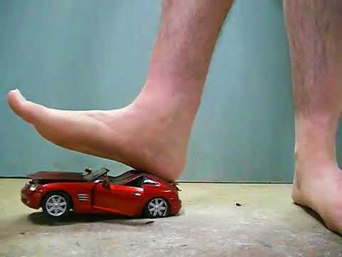 Barefoot stomp destruction of Sports car
