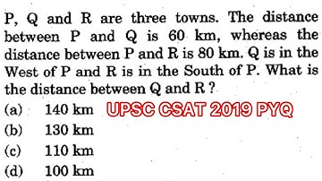 CSAT 2019 Solved Paper | P, Q and R are three towns. The distance between P and Q is 60 km, whereas…