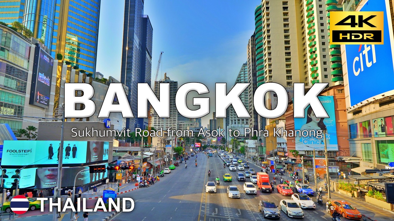 Bangkok 🇹🇭 Thailand – 4K Walking Tour | Urban Walk Along Sukhumvit Road from Asok to Phra Khanong