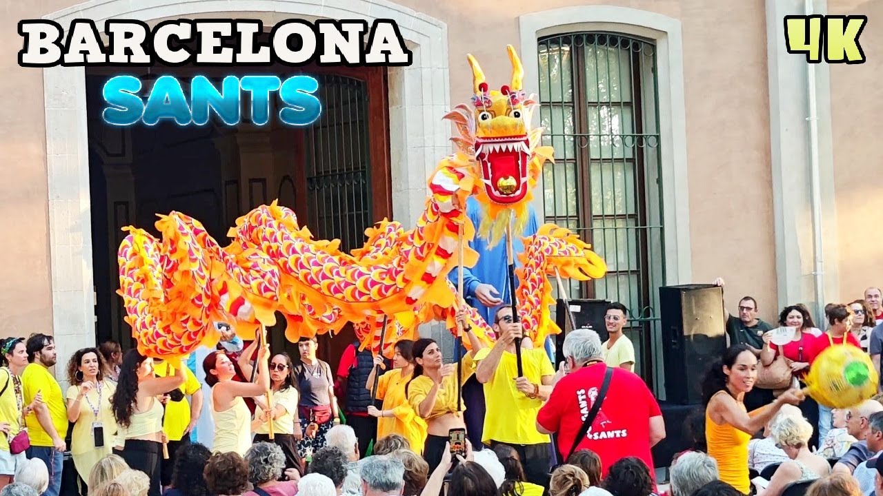 Pasacalle Fiesta Mayor Sants 2025 Barcelona, España 4K