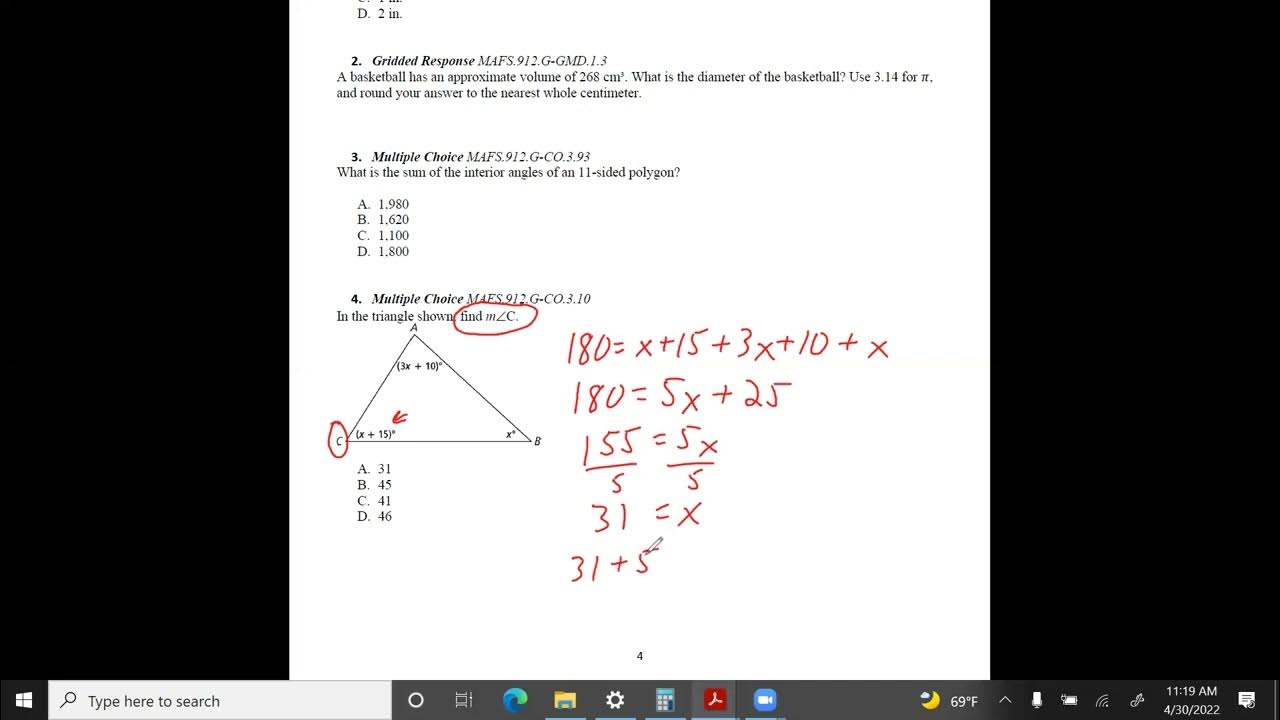 KEY Geometry FSA EOC Practice Assessment Hillsborough Session 2