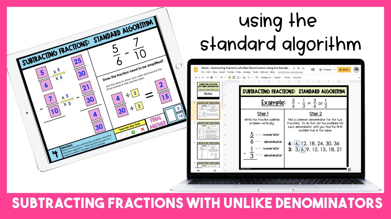 Subtracting Fractions Using the Standard Algorithm Tutorial Video YouTube